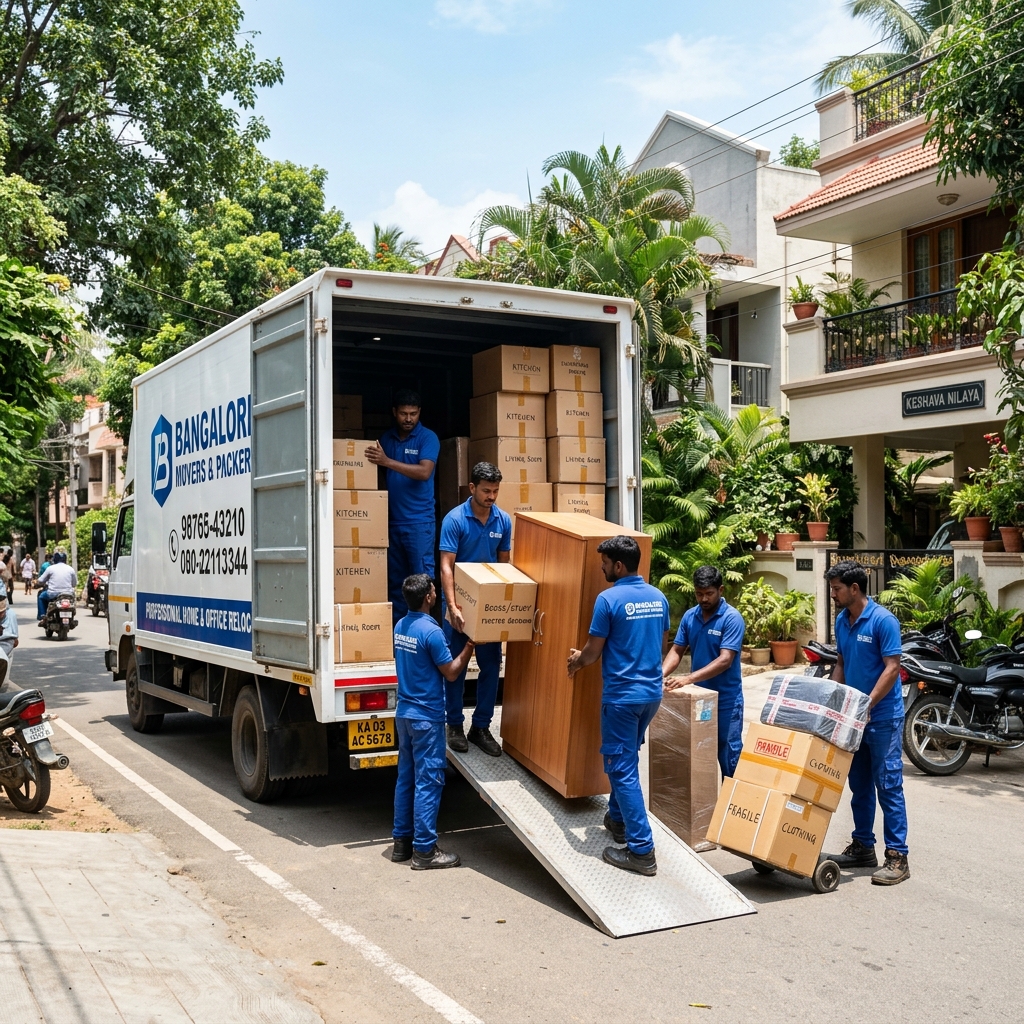 Moving truck being loaded by our team on a Bangalore street